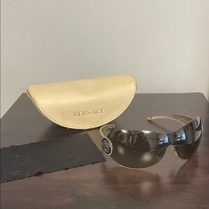 Versace Women's Shield Sunglasses in Black with silver Accents